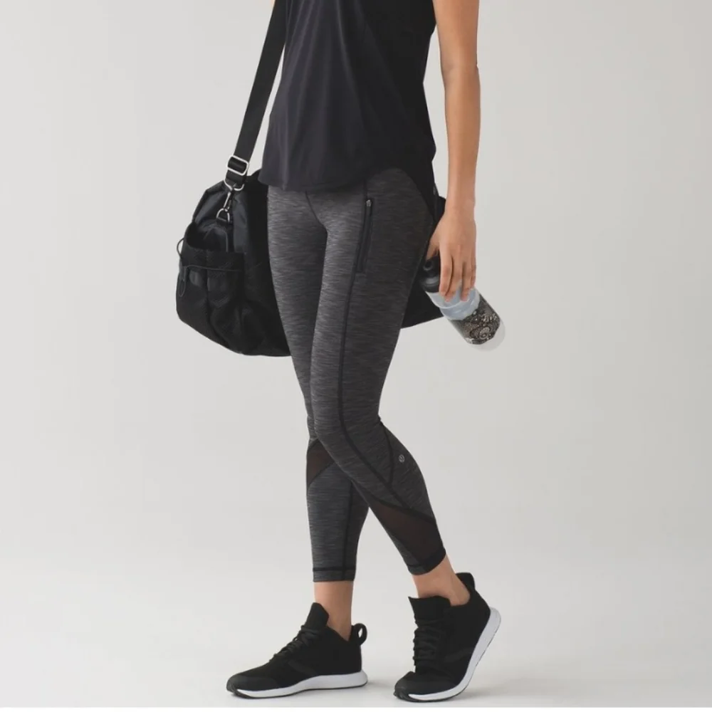 NEW Lululemon Inspire Tight II heathered black zipper pocket mesh leggings
